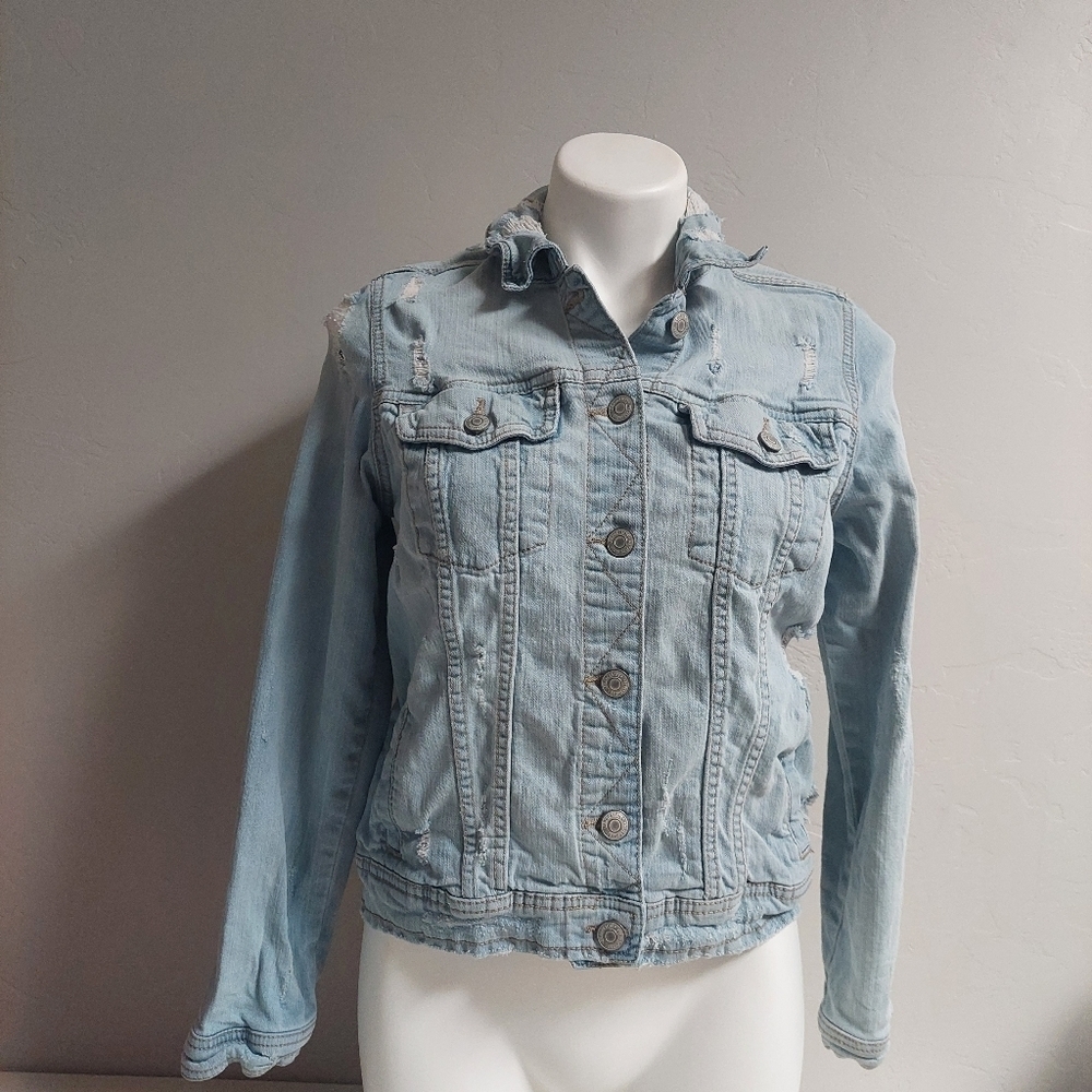 Aeropostale Blue‎ Denim Vintage Jacket Distressed Jean Size S Front Pockets Y2K